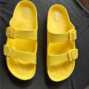 MIA Yellow Double Buckle Slide Sandals